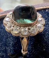 Antik Arany Briliáns 1 (Ct) Caboshon Zafír (4 karát) gyűrű, eredeti antik dobozában, súlya 3,4 gr!