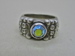 Gyönyörű antik kézműves ezüst gyűrű színjátszó kővel