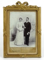 1H474 Antik Belgráder Soma esküvői fotográfia masnis aranyozott keretben