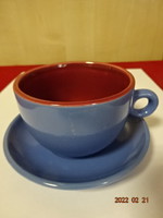 Német porcelán kávéscsésze + alátét, kék és bordó színű. Vanneki! Jókai.