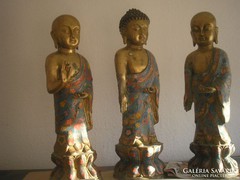 U9 Antik Bronz aranyozott Buddha 3 db Gyűjtemény + 6 db kis buddhák Kb:14kg egyben