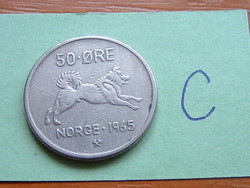 NORVÉGIA 50 ÖRE 1965 Réz-nikkel, Norvég elkhund KUTYA, Olav V #C