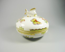 HERENDI, VIKTÓRIA PATTERNED (VBO) BONBONIER WITH HANDLE, HAND-PAINTED, FLAWLESS ! (B082)