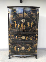 Antique Chinese gold painted black lacquer cabinet 5101
