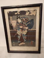 Antik japán fametszet Toyokuni mester munkája szamuráj keretben 246 4975