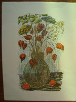 Paul Rentsch ( svájci grafikus ): Virágok vázában színes grafika
