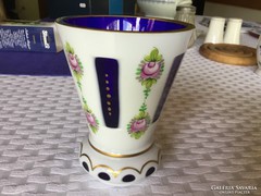 Czech peeled, hand-painted Bieder glass vase 13 cm