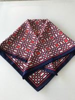 Checkered women's scarf in red, white and navy blue, 66 x 66 cm