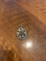 Leárazás! Antik fényképtartós ezüst aranyozott almandin ametiszt türkiz kövekkel medál