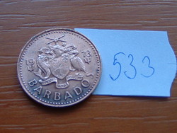 Barbados 1 cent 1973 bronze, harpoon, coat of arms # 533