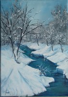 Téli folyó című festmény - Tájkép
