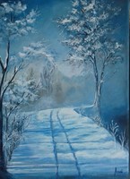 Téli út című festmény - Tájkép