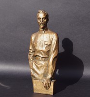 Régi szocreál Dzerzsinszkij orosz forradalmár szobor bronzírozott tufa faragás 31 cm magas