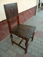 Gyönyörű állapotú, eredeti hibátlan bőr kárpitos neoreneszánsz szék a századfordulóról