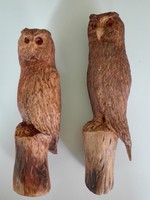 Wood carving. Owls on logs (made of beech wood, 18 and 16.3 cm) are ornaments