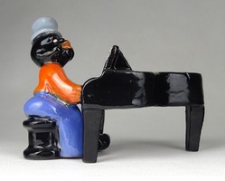1G757 Fekete Komlós kerámia néger zongorista figura 14 cm