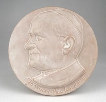 1H559 II. János Pál Pápa jelzett kerámia plakett falidísz 13 cm