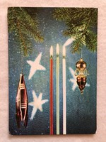 Régi Karácsonyi képeslap,űrhajó, műhold karácsonyfadísz