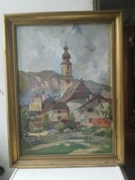 Osztrák városkép FRANZ GRUBER GLEICHENBERG(1886-1940) olaj/vászon  keretezve  52X67 cm