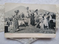 Antik hosszúcímzéses képeslap/művészlap Pompei, korabeli nők munkában 1900 körüli