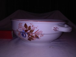 Régi, kék rózsás porcelán falitál, komatál, füles tál, pörköltes tál