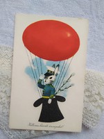 Régi grafikus húsvéti képeslap Képzőművészeti Kiadó nyuszi tojás légballonnal 1960-as évek