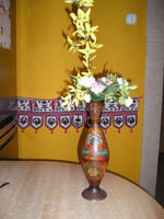 Indian copper vase, painted, engraved - 32 cm.