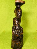 Antique African wooden sculpture, bakuba writing on the base, refined detailed carving