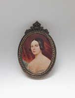 Silk print of an antique picture with copper frame 12.5x8.5cm