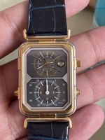 18K Gold-Steel Swiss Luxury Dubois Watch Dual Time Collector Rarity!