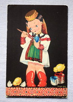Régi M Patz Kató  Húsvéti üdvözlő grafikus  képeslap kislány csibék tojás