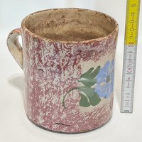 Folk blue flower pattern burgundy marble ceramic mug (2140)