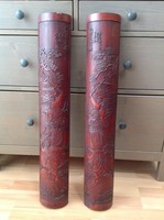 Régi kínai kézzel faragott bambusz fali dísz párban