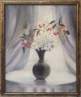 Prima díjas művésztől. Vadvirágok fehér fényben.  42x54 cm. Károlyfi Zsófia(1952) Tanúsítvánnyal