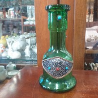 Kövekkel Díszített Zöld Üveg Váza,Shisha.22 cm.