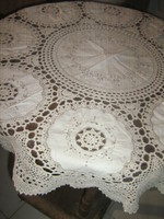 Antique round tablecloth with special dreamy hand-crocheted embroidered Art Nouveau notes