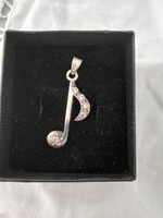 Old silver handcrafted musical note zirconia stone pendant for sale!
