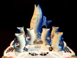 Old Russian ceramic drink brandy fish set with rare painting