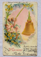 Antik Húsvéti üdvözlő képeslap  angyalkák  harang