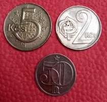 Csehszlovák 5korona, 2 korona és 50 haller 1972,1981,1985