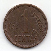 Litvánia 1 litván centas, 1936, ritka