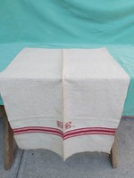 Beautiful monogrammed linen towel with red patterned nostalgia piece of village peasant decoration