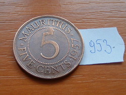 MAURITIUS 5 CENT 1957 Queen Elizabeth II, Bronz, 28,4 mm #953