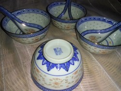 Jingdezhen kínai porcelán rizs szemes rizsmintás kínai porcelán tálka és kanál 4 személyes