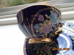 Hand painted empire cobalt gold colorful floral coffee set with limoges golden crown mark