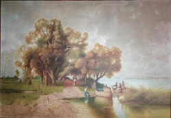GEBAUER ERNŐ (1882-1962)MÉSZÖLY GÉZA FESTMÉNYE UTÁN Vízparti életkép