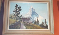Alpesitáj. Zermat Matterhorn csúcs 60x40 cm. olaj vászon