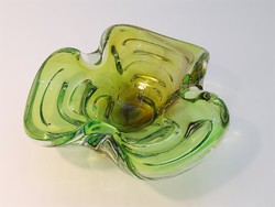 Thick-walled green glass ashtray with ash bowl