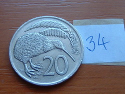 New Zealand new zealand 20 cents 1976 (l) kiwi bird, elizabeth ii, copper-nickel 34.