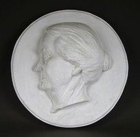 1H647 old large plastic female portrait plaster relief 36 cm